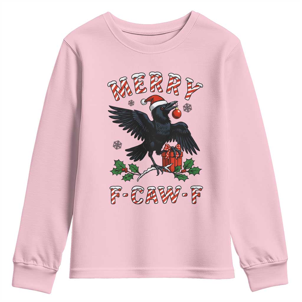 Merry F Caw F Raven Lover Youth Sweatshirt Funny Holidays Gift - Wonder Print Shop