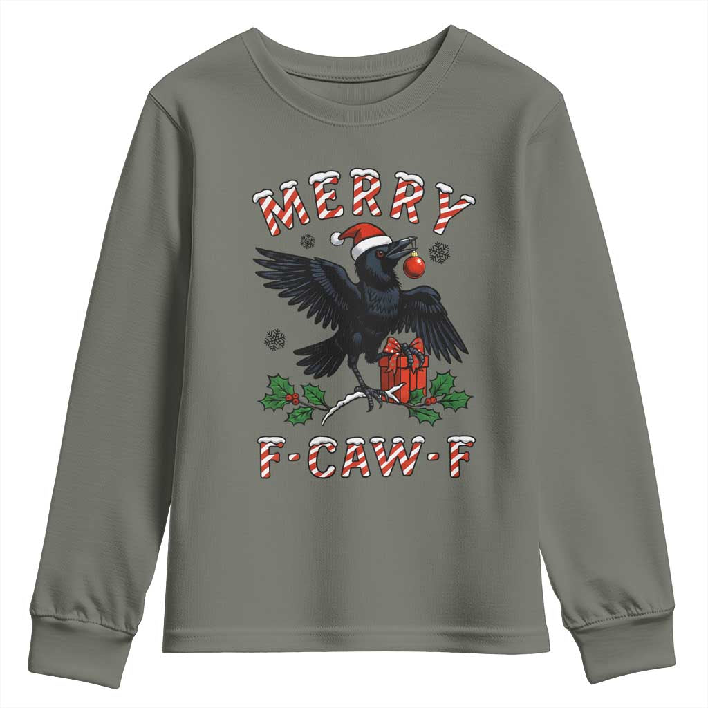 Merry F Caw F Raven Lover Youth Sweatshirt Funny Holidays Gift - Wonder Print Shop