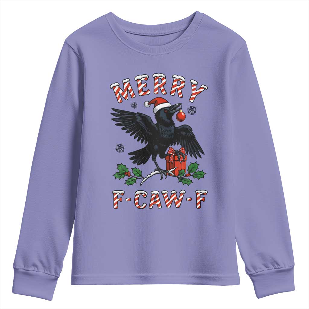 Merry F Caw F Raven Lover Youth Sweatshirt Funny Holidays Gift - Wonder Print Shop