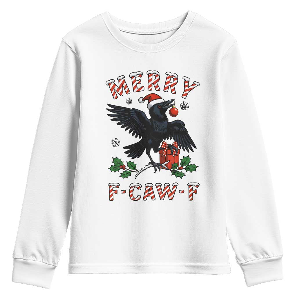 Merry F Caw F Raven Lover Youth Sweatshirt Funny Holidays Gift - Wonder Print Shop