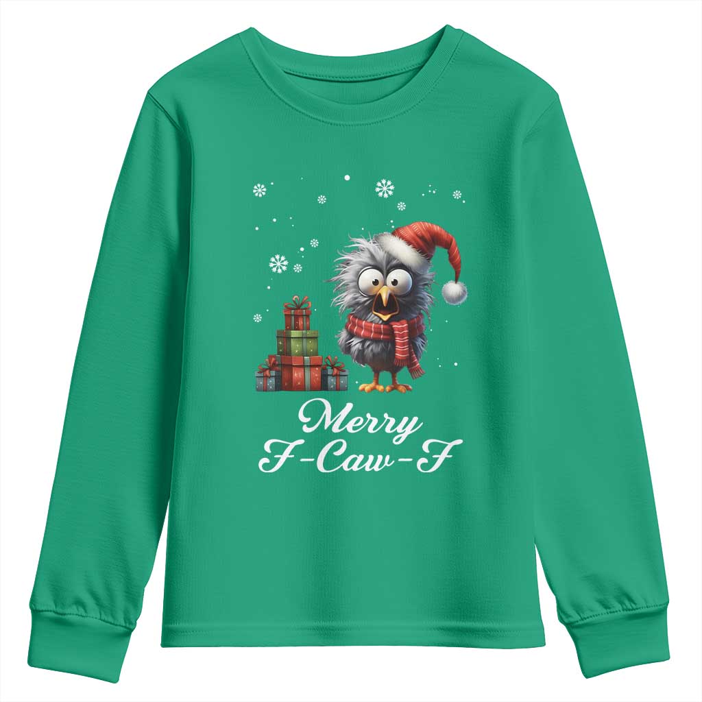 Merry F Caw F Raven Lover Youth Sweatshirt Funny Christmas Gift - Wonder Print Shop