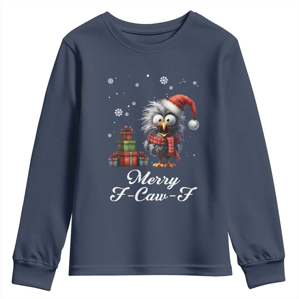 Merry F Caw F Raven Lover Youth Sweatshirt Funny Christmas Gift - Wonder Print Shop