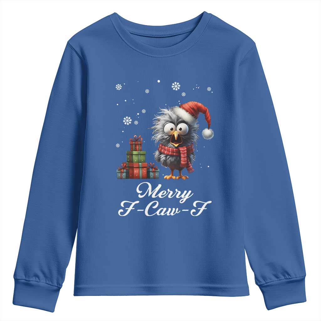 Merry F Caw F Raven Lover Youth Sweatshirt Funny Christmas Gift - Wonder Print Shop