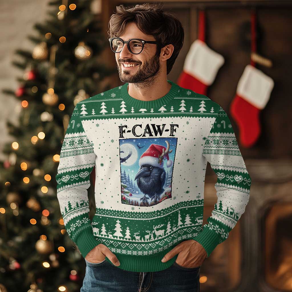 F Caw F Xmas Raven Ugly Christmas Sweater Funny Bird Lover Gift - Wonder Print Shop