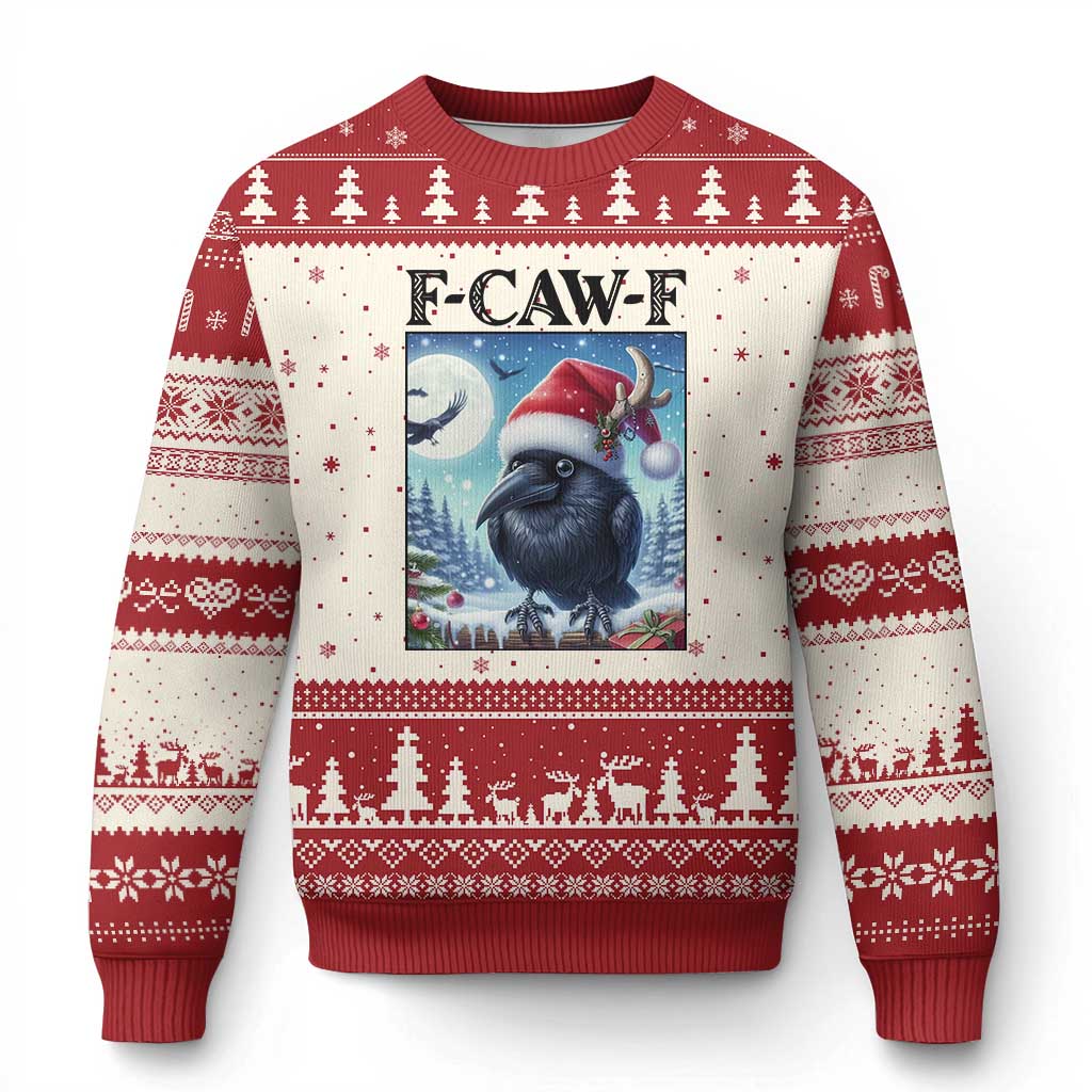 F Caw F Xmas Raven Ugly Christmas Sweater Funny Bird Lover Gift - Wonder Print Shop