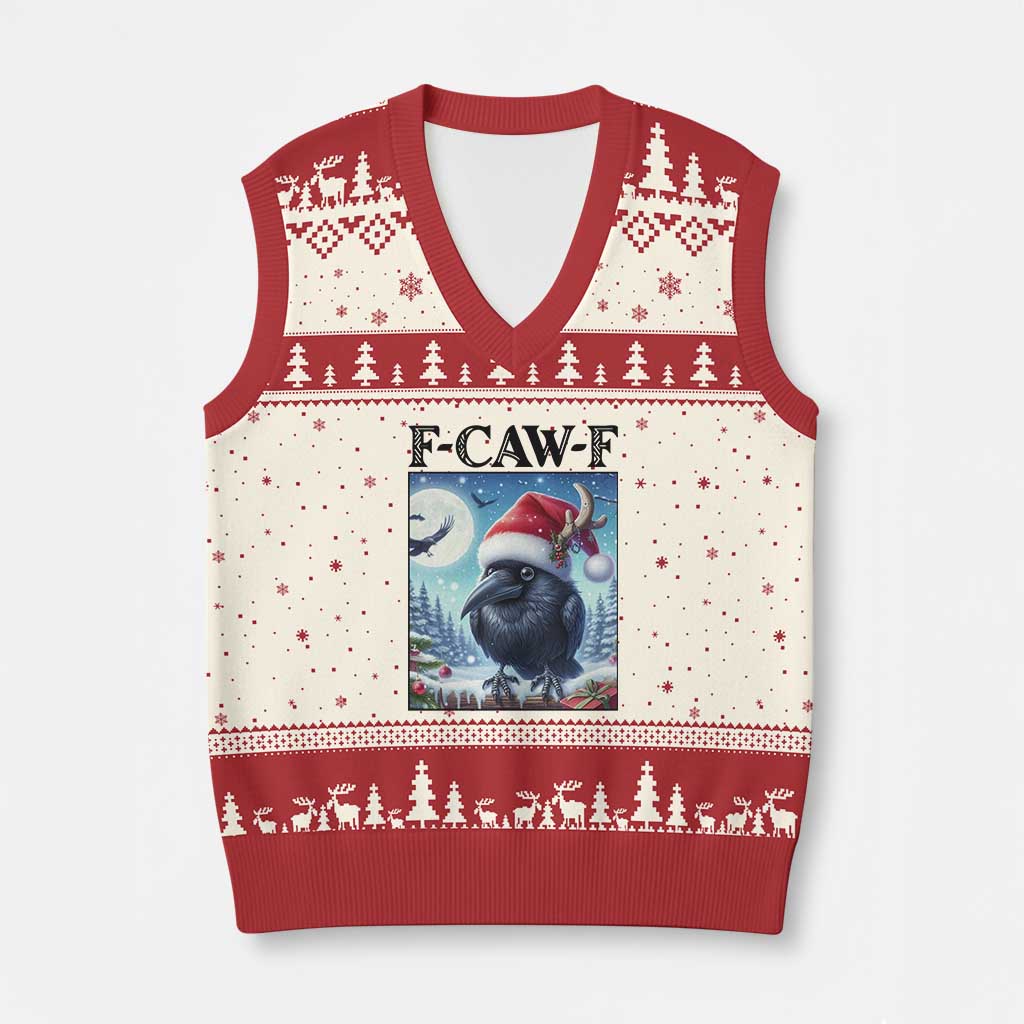 F Caw F Xmas Raven V-Neck Knit Sweater Vest Funny Bird Lover Gift - Wonder Print Shop
