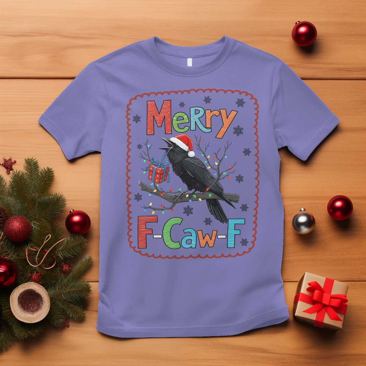 Funny Christmas Santa Raven T Shirt Merry F Caw F Joke Gift - Wonder Print Shop