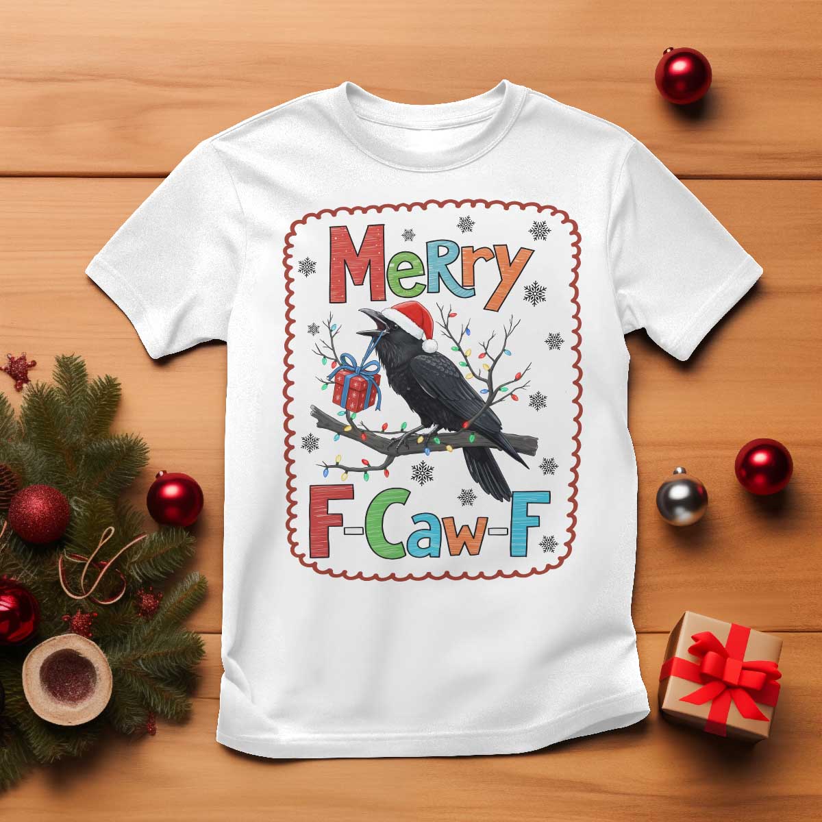 Funny Christmas Santa Raven T Shirt Merry F Caw F Joke Gift - Wonder Print Shop