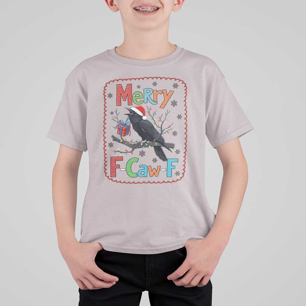 Funny Christmas Santa Raven T Shirt For Kid Merry F Caw F Joke Gift - Wonder Print Shop