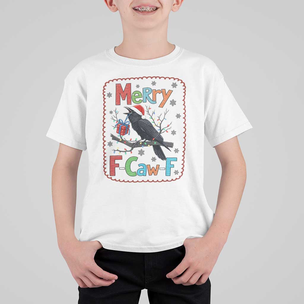 Funny Christmas Santa Raven T Shirt For Kid Merry F Caw F Joke Gift - Wonder Print Shop