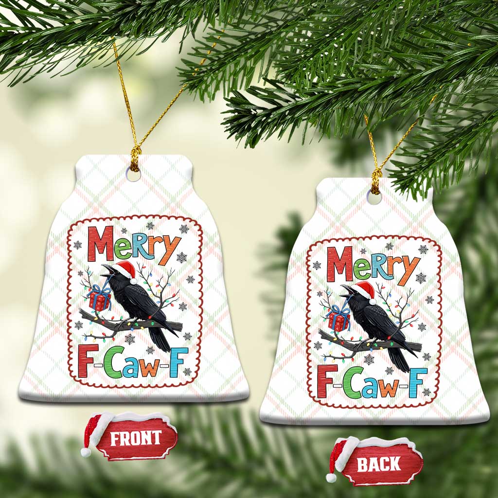 Funny Xmas Santa Raven Ceramic Ornament Merry F Caw F Joke Gift - Wonder Print Shop