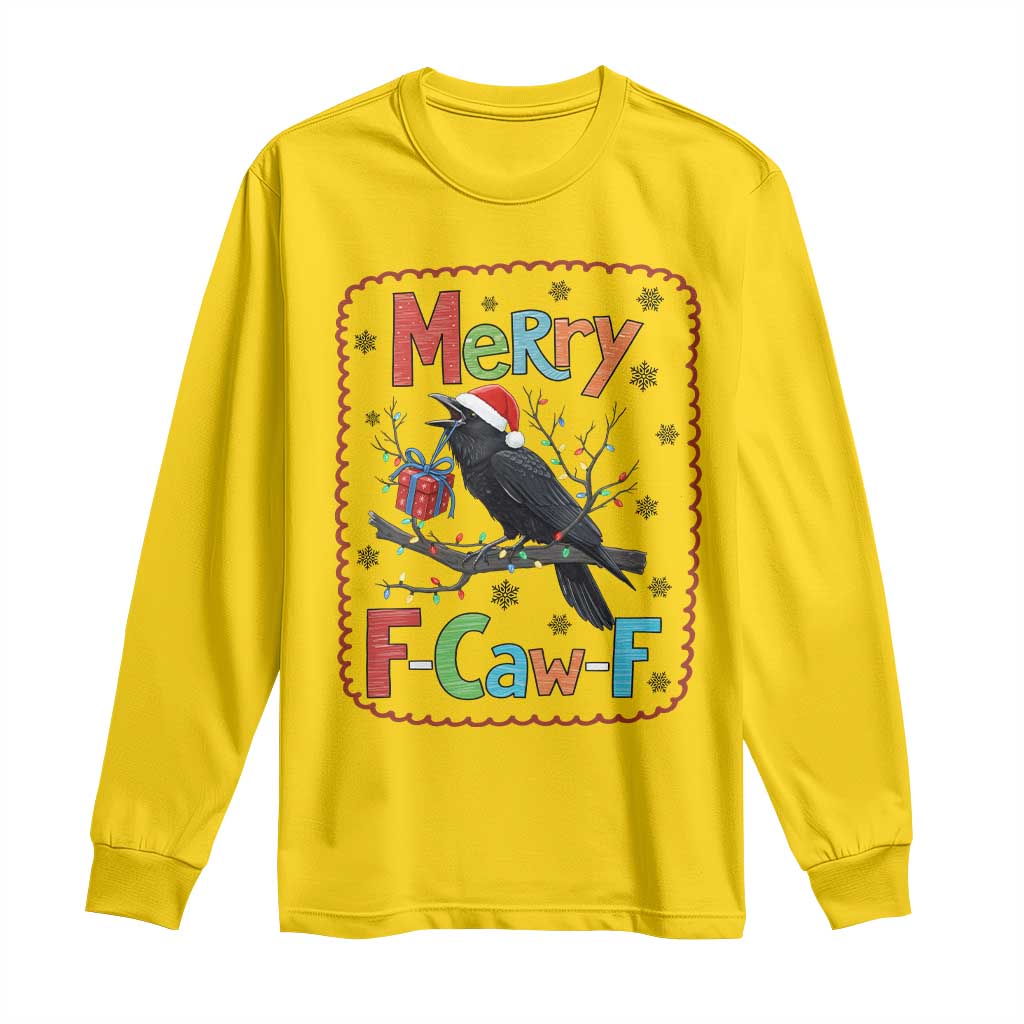 Funny Christmas Santa Raven Long Sleeve Shirt Merry F Caw F Joke Gift - Wonder Print Shop