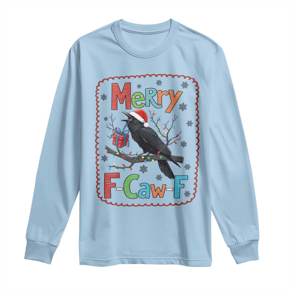 Funny Christmas Santa Raven Long Sleeve Shirt Merry F Caw F Joke Gift - Wonder Print Shop