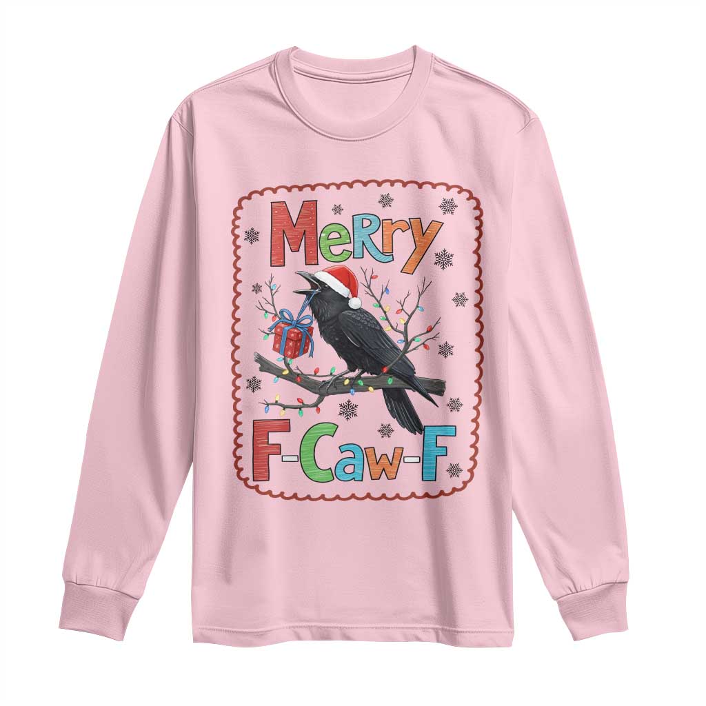 Funny Christmas Santa Raven Long Sleeve Shirt Merry F Caw F Joke Gift - Wonder Print Shop