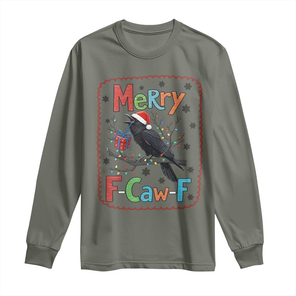 Funny Christmas Santa Raven Long Sleeve Shirt Merry F Caw F Joke Gift - Wonder Print Shop