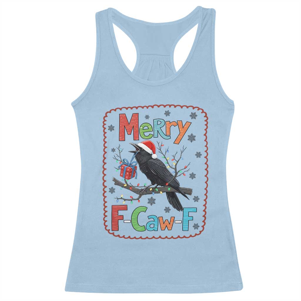 Funny Christmas Santa Raven Racerback Tank Top Merry F Caw F Joke Gift - Wonder Print Shop
