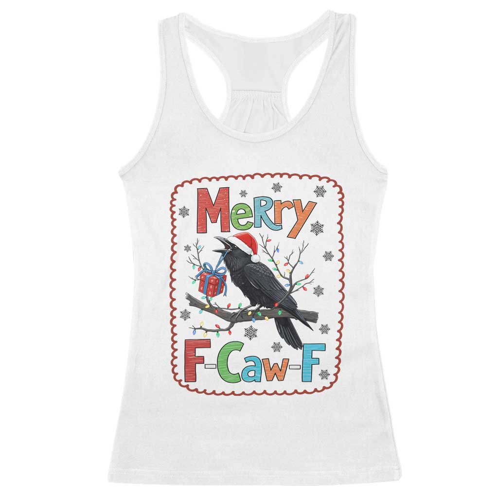 Funny Christmas Santa Raven Racerback Tank Top Merry F Caw F Joke Gift - Wonder Print Shop