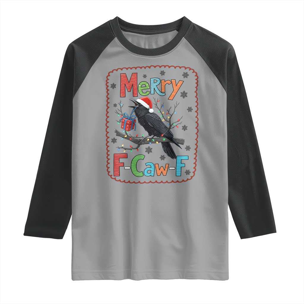 Funny Christmas Santa Raven Raglan Shirt Merry F Caw F Joke Gift - Wonder Print Shop