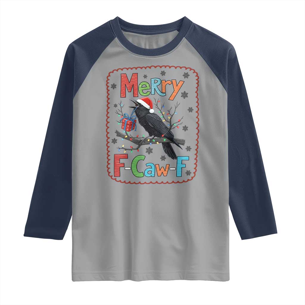 Funny Christmas Santa Raven Raglan Shirt Merry F Caw F Joke Gift - Wonder Print Shop