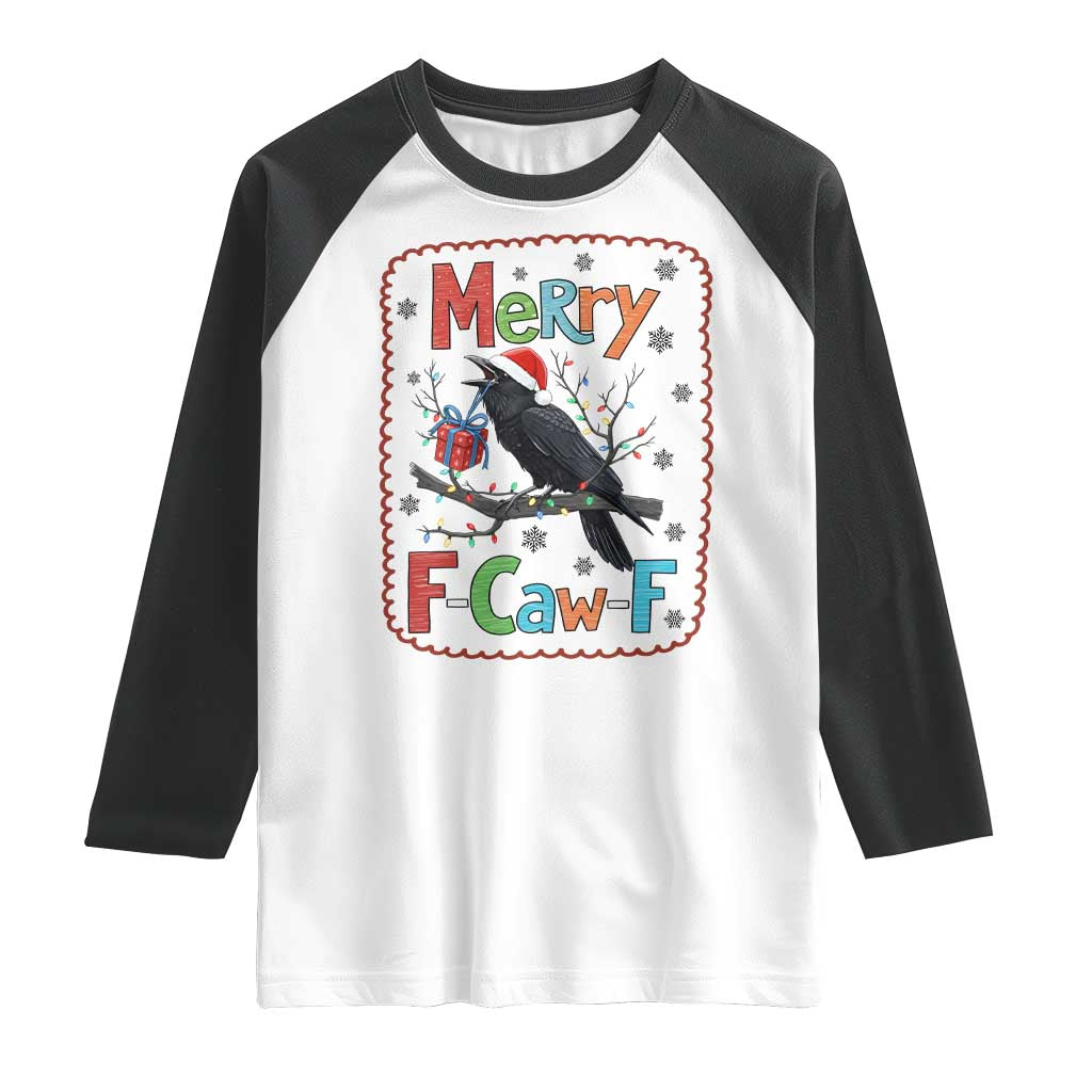 Funny Christmas Santa Raven Raglan Shirt Merry F Caw F Joke Gift - Wonder Print Shop