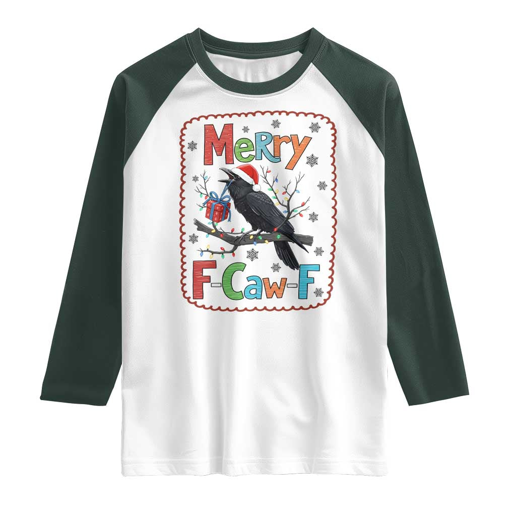 Funny Christmas Santa Raven Raglan Shirt Merry F Caw F Joke Gift - Wonder Print Shop