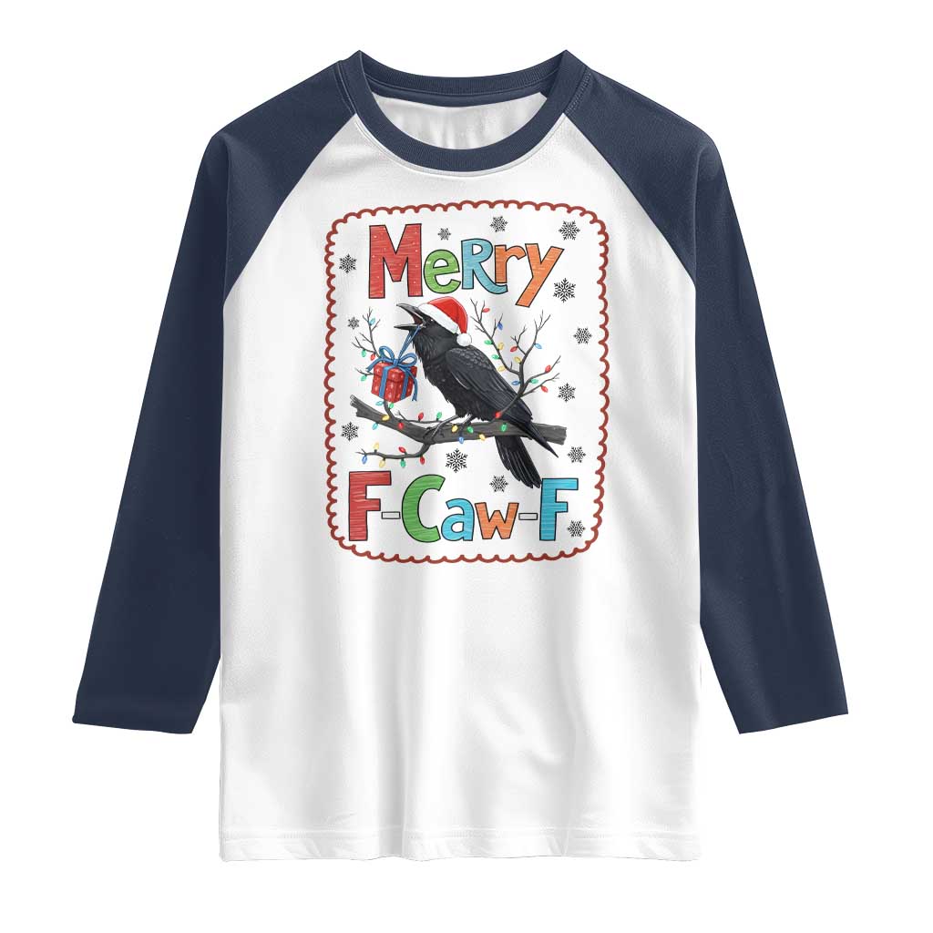 Funny Christmas Santa Raven Raglan Shirt Merry F Caw F Joke Gift - Wonder Print Shop