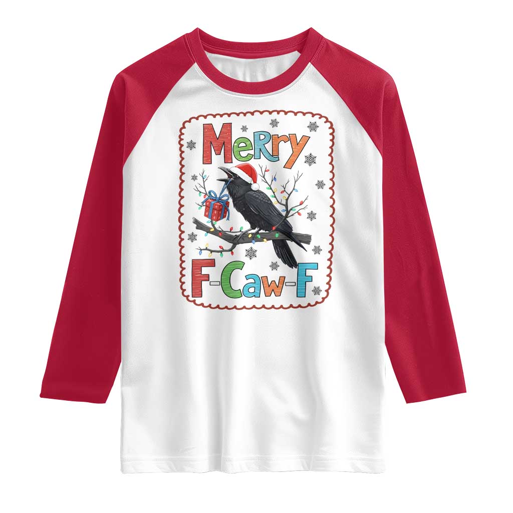 Funny Christmas Santa Raven Raglan Shirt Merry F Caw F Joke Gift - Wonder Print Shop