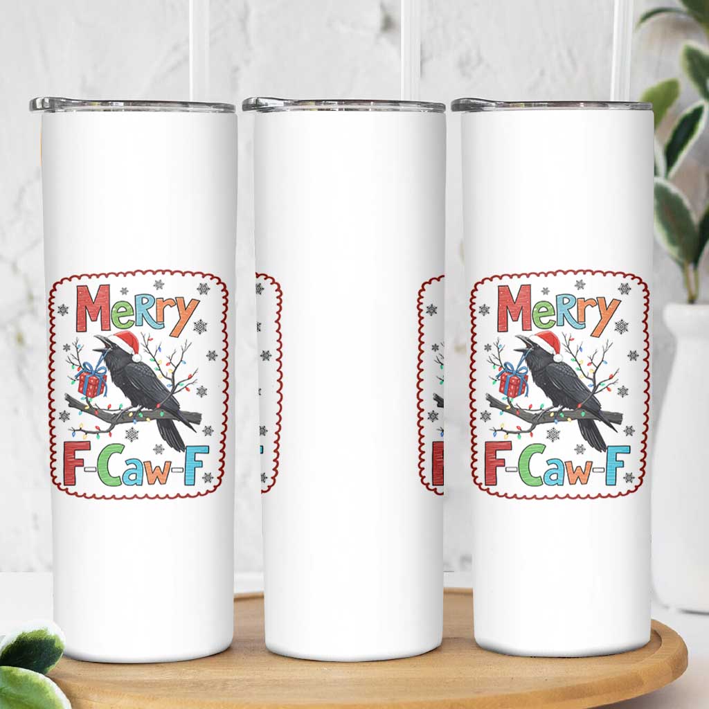 Funny Christmas Santa Raven Skinny Tumbler Merry F Caw F Joke Gift - Wonder Print Shop