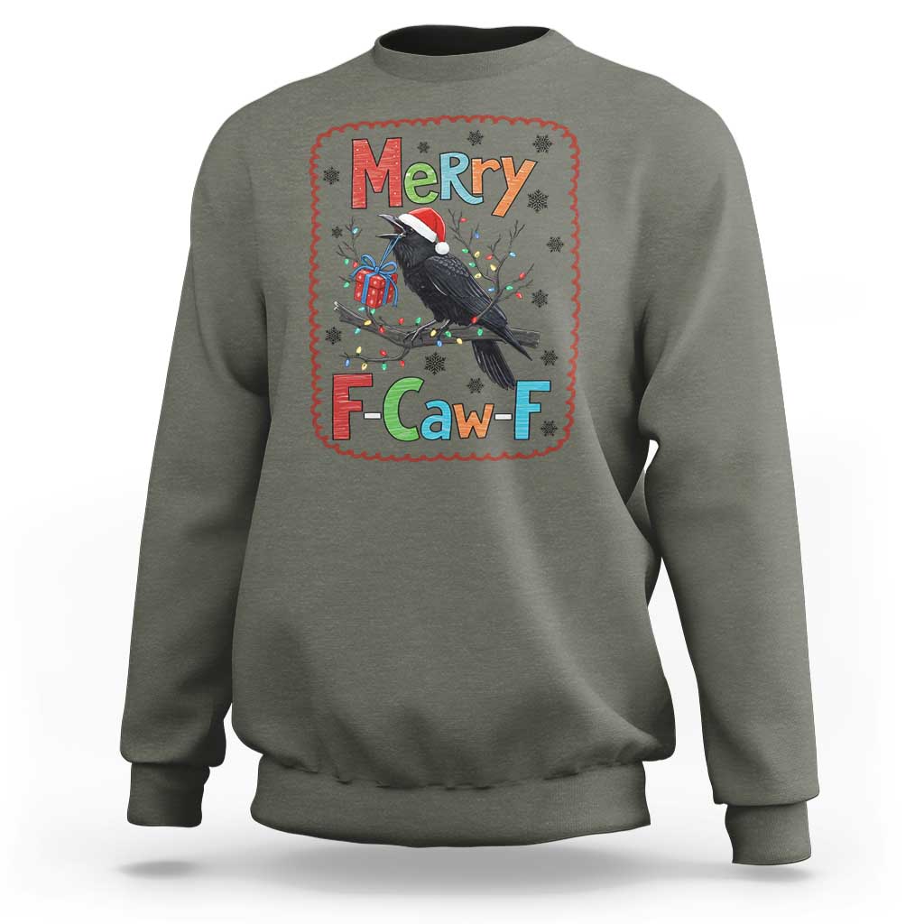 Funny Christmas Santa Raven Sweatshirt Merry F Caw F Joke Gift - Wonder Print Shop