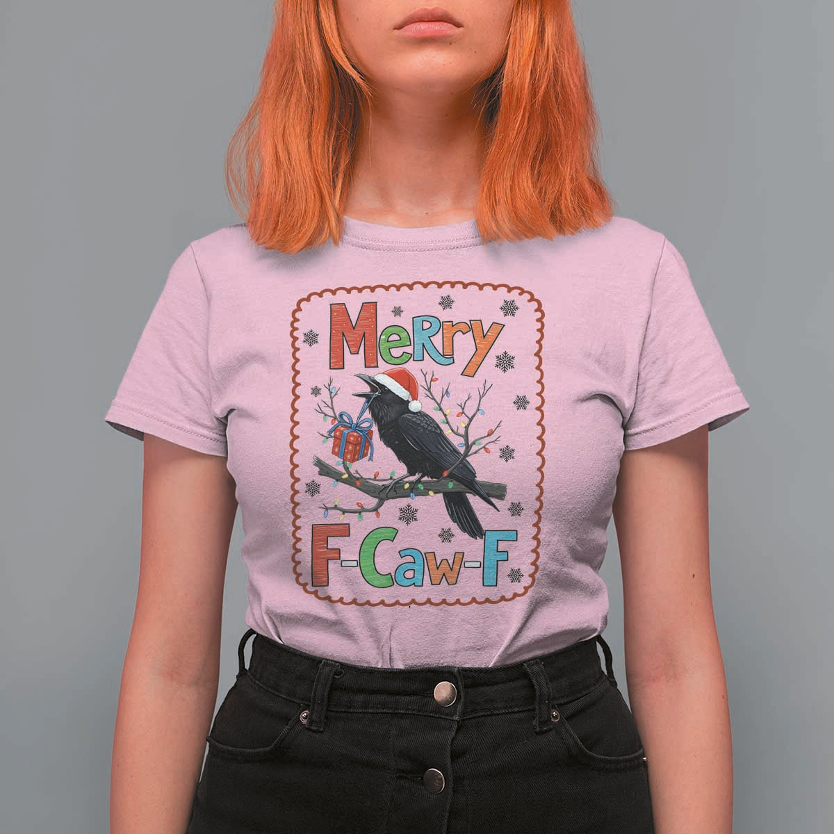 Funny Christmas Santa Raven T Shirt For Women Merry F Caw F Joke Gift - Wonder Print Shop