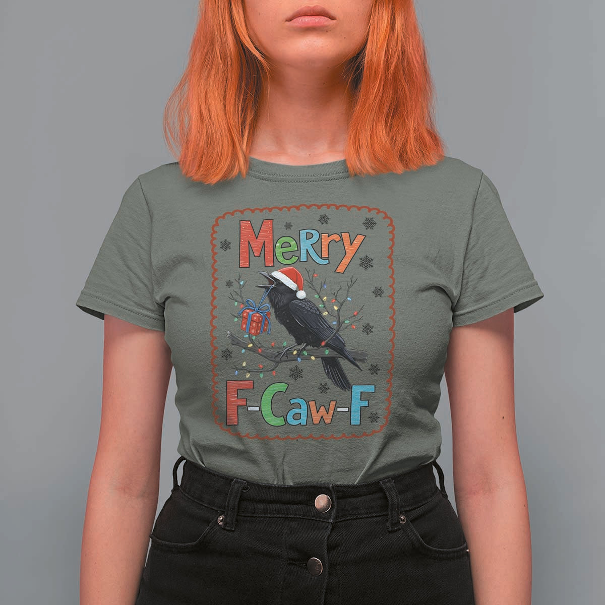 Funny Christmas Santa Raven T Shirt For Women Merry F Caw F Joke Gift - Wonder Print Shop