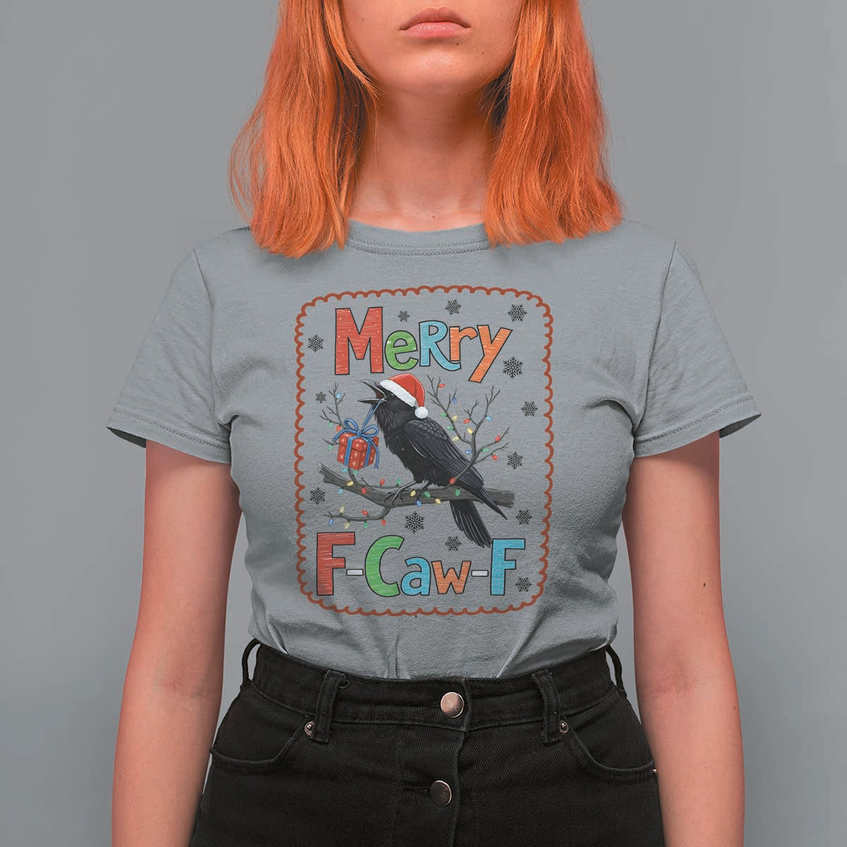 Funny Christmas Santa Raven T Shirt For Women Merry F Caw F Joke Gift - Wonder Print Shop