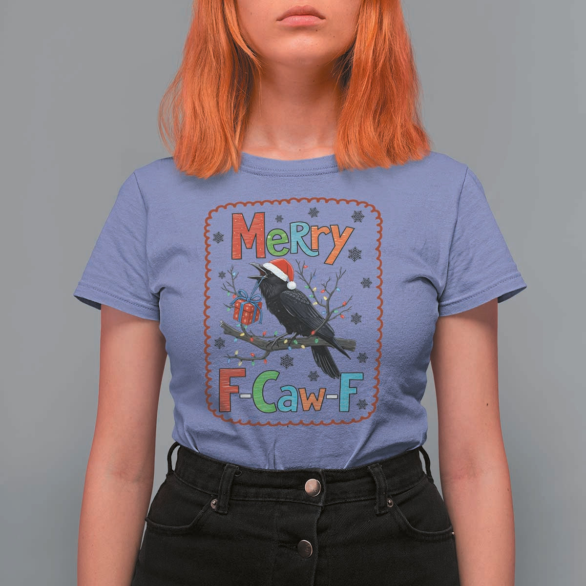 Funny Christmas Santa Raven T Shirt For Women Merry F Caw F Joke Gift - Wonder Print Shop
