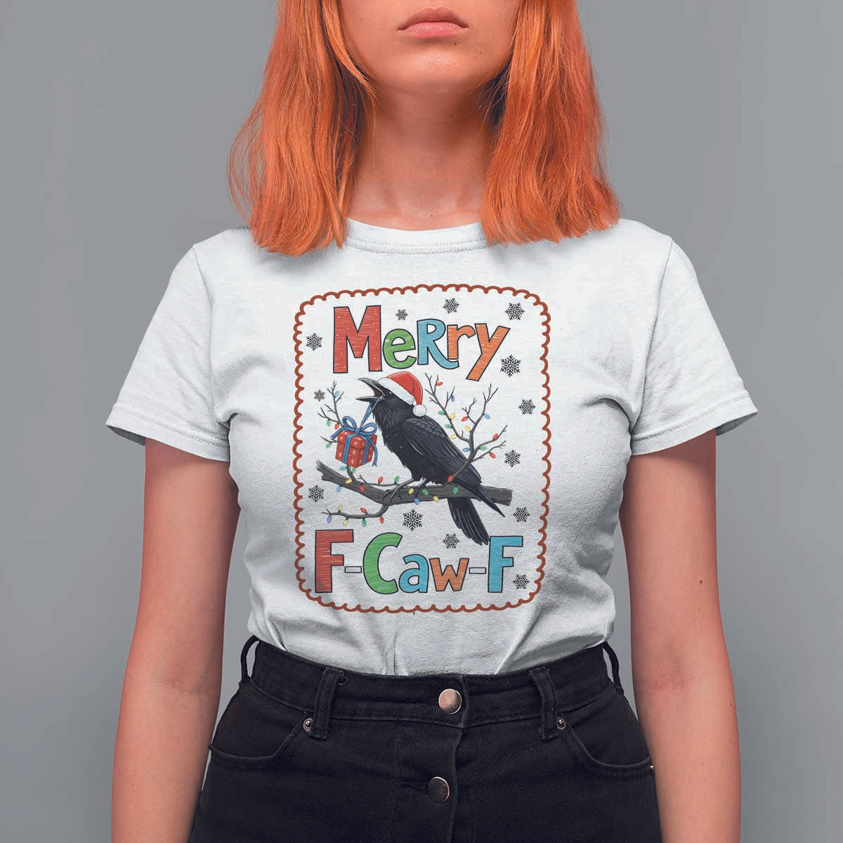 Funny Christmas Santa Raven T Shirt For Women Merry F Caw F Joke Gift - Wonder Print Shop