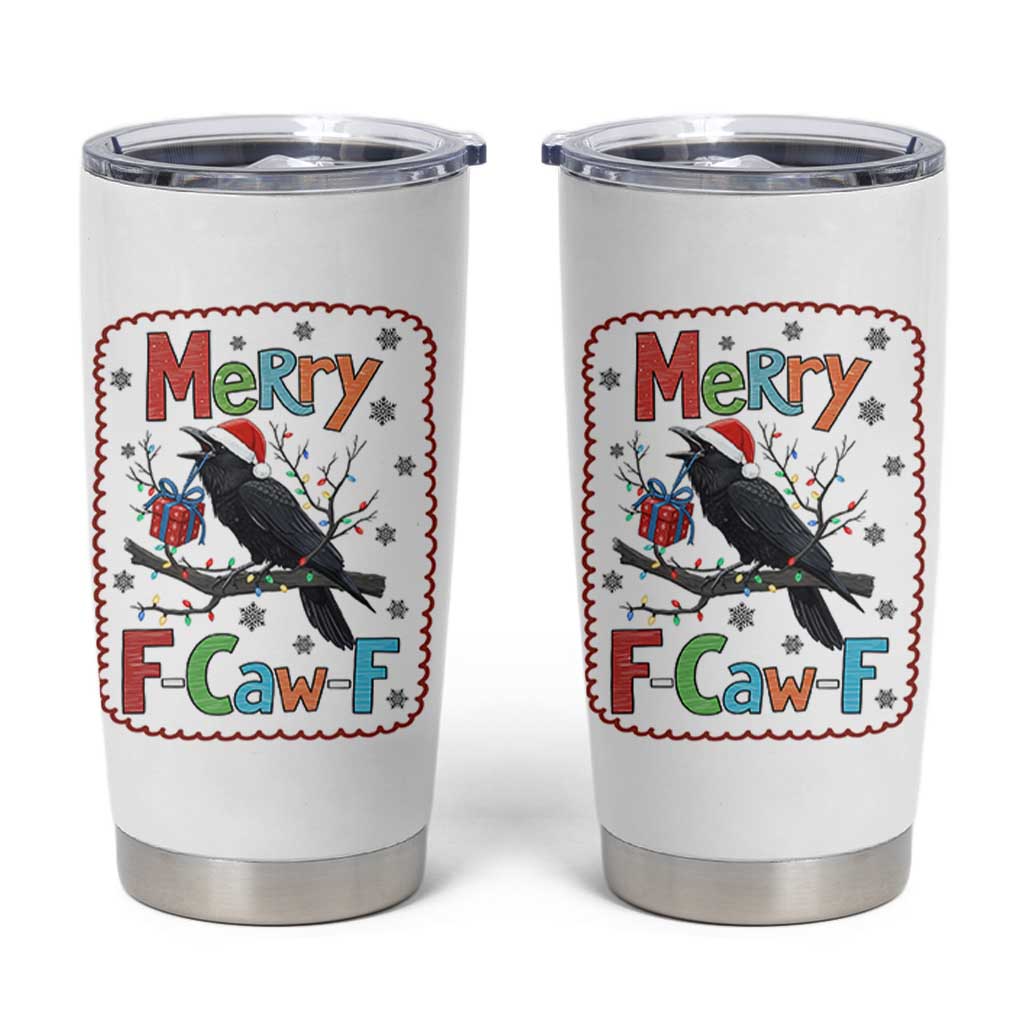 Funny Christmas Santa Raven Tumbler Cup Merry F Caw F Joke Gift - Wonder Print Shop