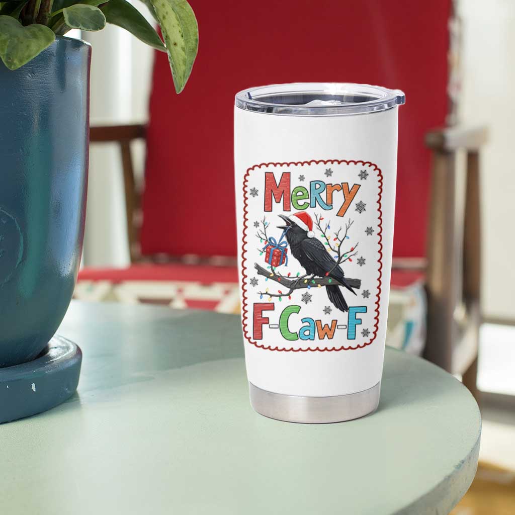 Funny Christmas Santa Raven Tumbler Cup Merry F Caw F Joke Gift - Wonder Print Shop