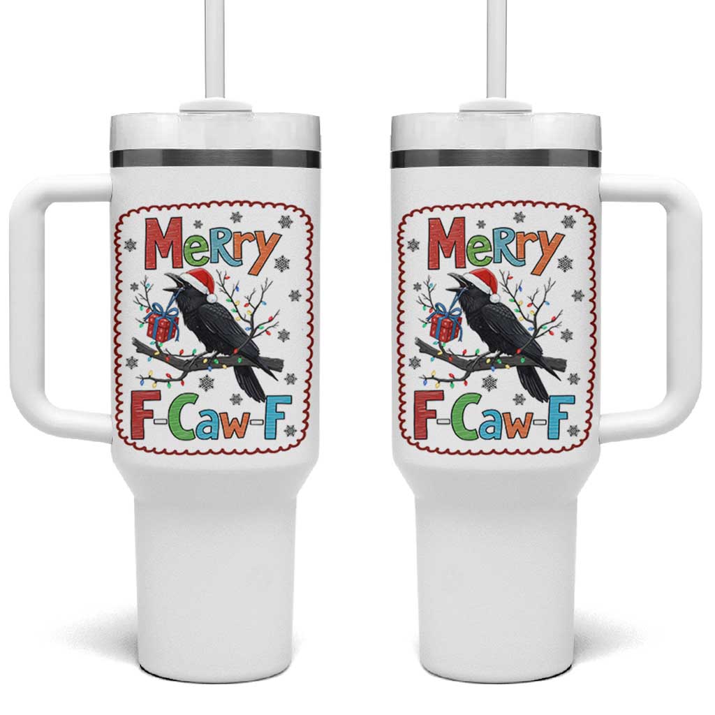 Funny Christmas Santa Raven Tumbler With Handle Merry F Caw F Joke Gift - Wonder Print Shop