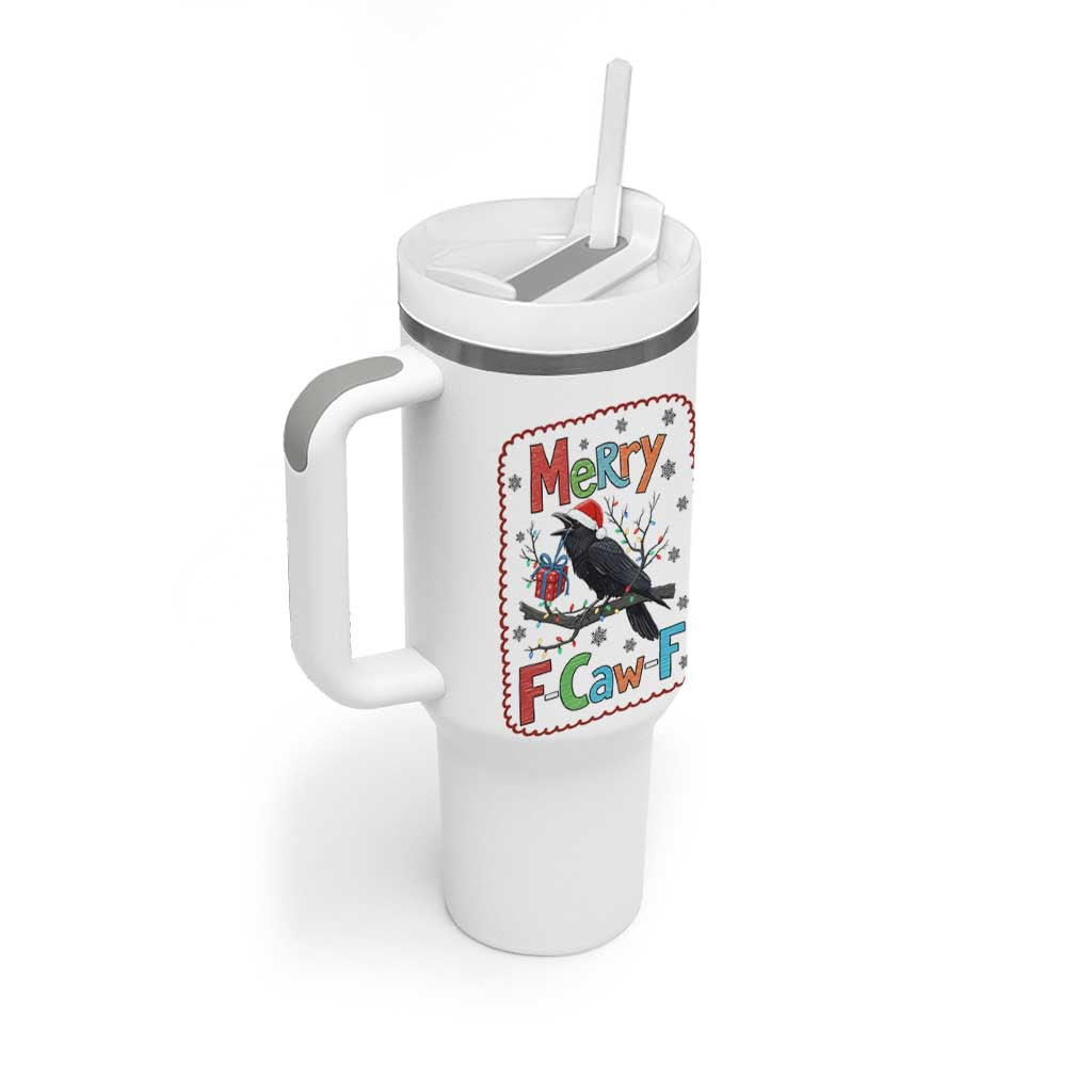 Funny Christmas Santa Raven Tumbler With Handle Merry F Caw F Joke Gift - Wonder Print Shop