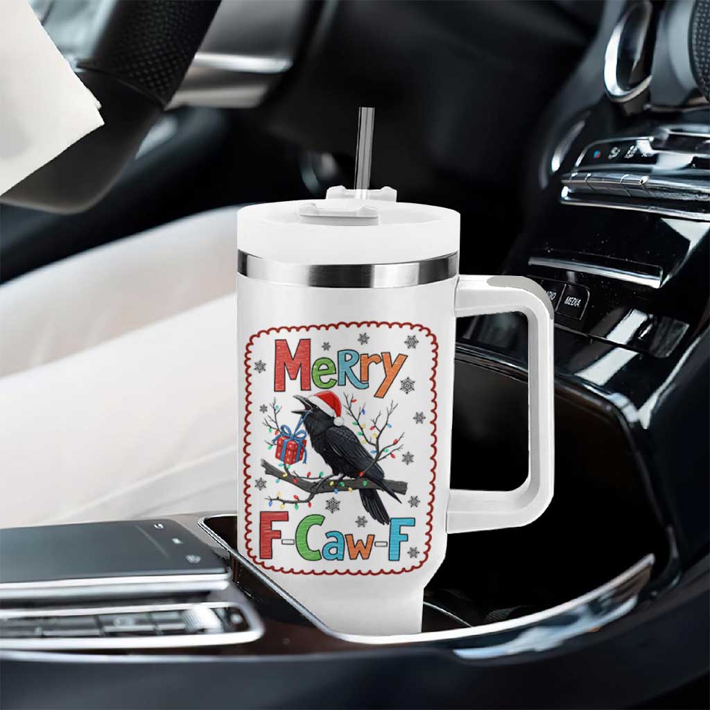 Funny Christmas Santa Raven Tumbler With Handle Merry F Caw F Joke Gift - Wonder Print Shop