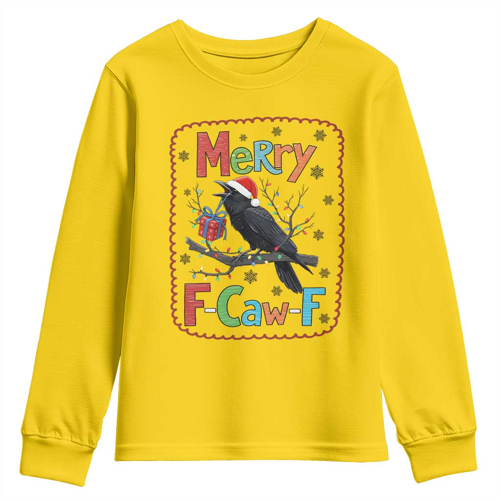 Funny Christmas Santa Raven Youth Sweatshirt Merry F Caw F Joke Gift - Wonder Print Shop