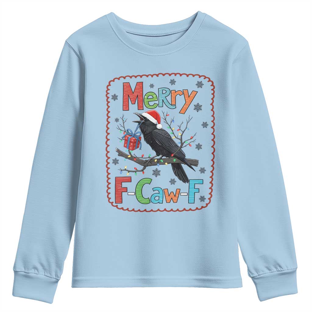 Funny Christmas Santa Raven Youth Sweatshirt Merry F Caw F Joke Gift - Wonder Print Shop