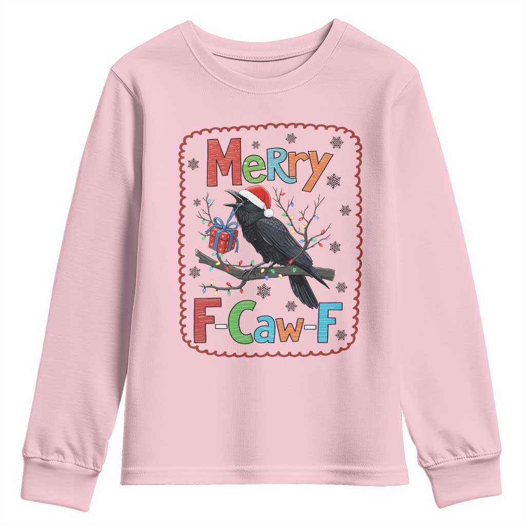 Funny Christmas Santa Raven Youth Sweatshirt Merry F Caw F Joke Gift - Wonder Print Shop