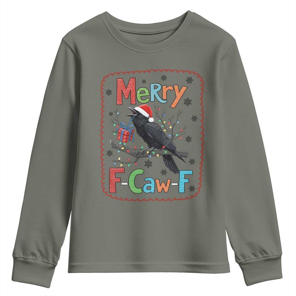 Funny Christmas Santa Raven Youth Sweatshirt Merry F Caw F Joke Gift - Wonder Print Shop