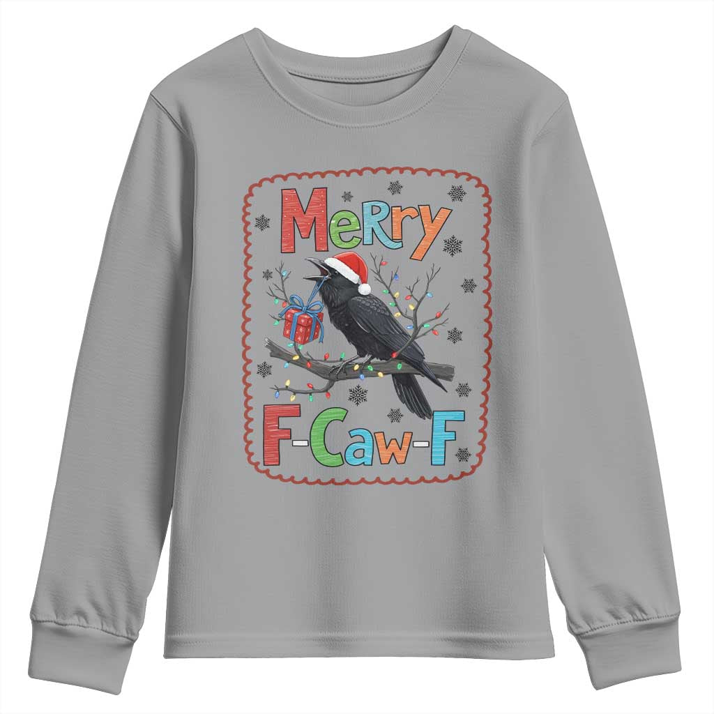 Funny Christmas Santa Raven Youth Sweatshirt Merry F Caw F Joke Gift - Wonder Print Shop