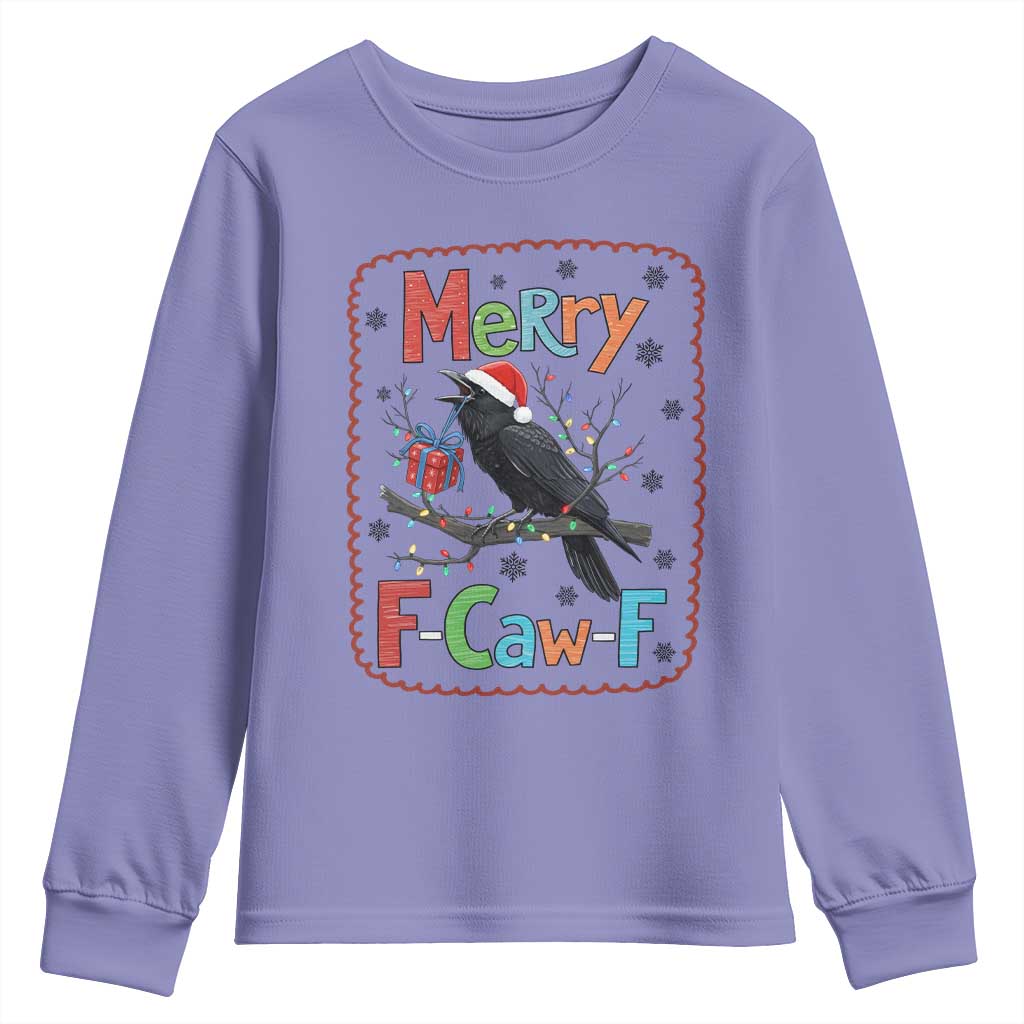 Funny Christmas Santa Raven Youth Sweatshirt Merry F Caw F Joke Gift - Wonder Print Shop