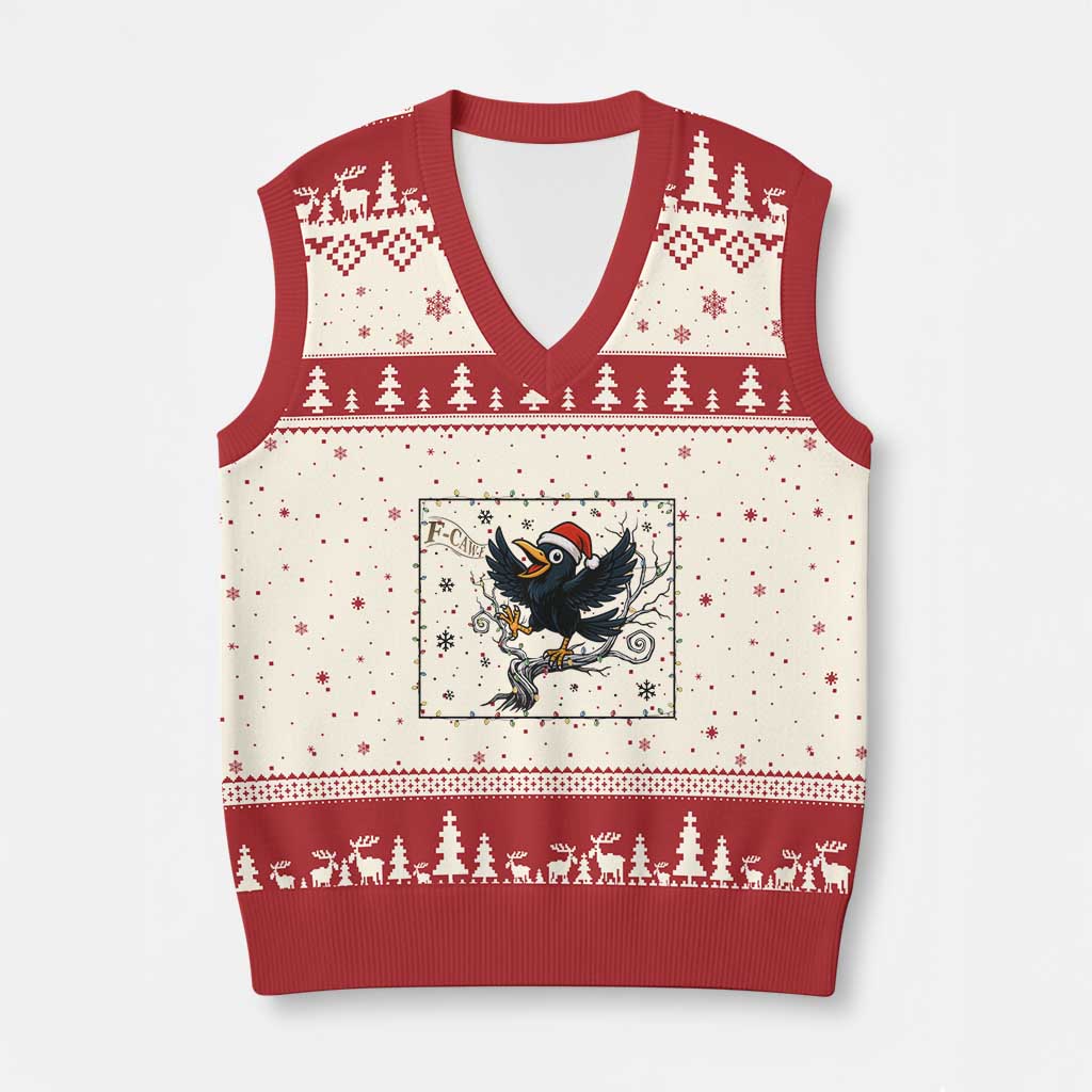 Funny Xmas Raven Lovers V-Neck Knit Sweater Vest F Caw F Joke Gift - Wonder Print Shop
