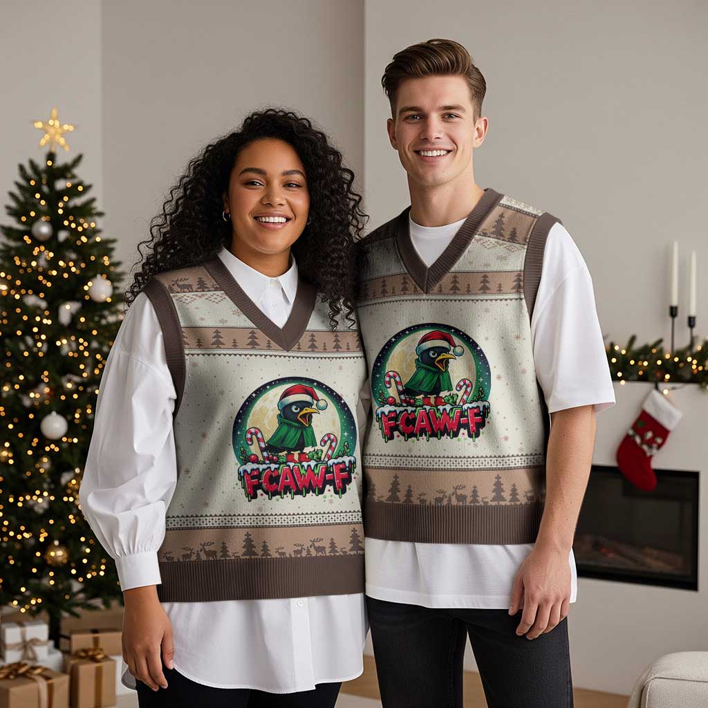 Funny F Caw F Raven Joke V-Neck Knit Sweater Vest Holiday Gift - Wonder Print Shop