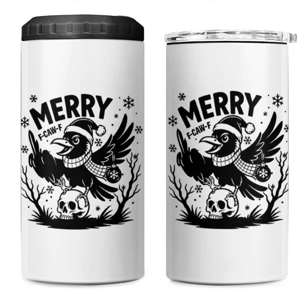 Merry F Caw F Christmas Raven 4 in 1 Can Cooler Tumbler Funny Holiday Gift - Wonder Print Shop
