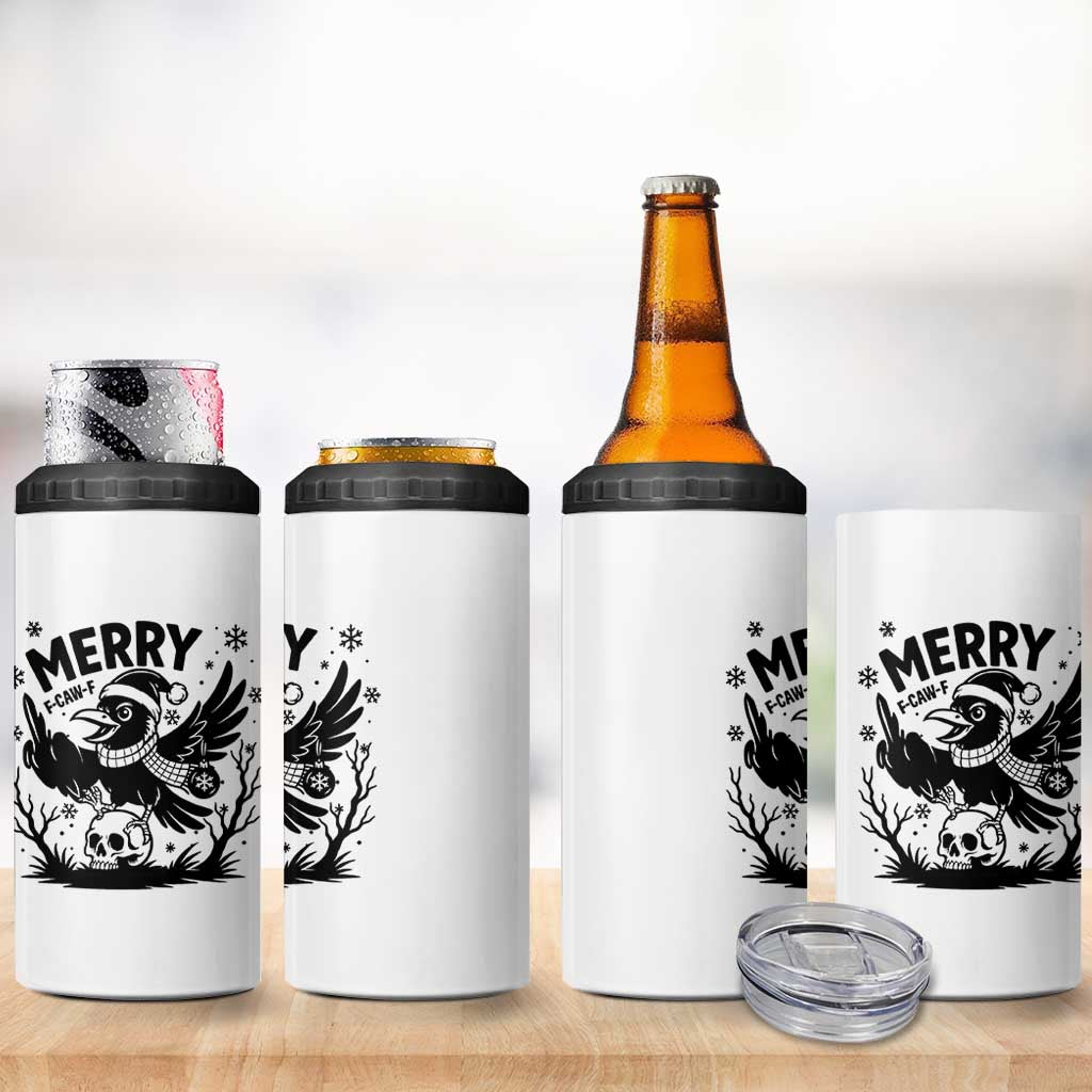 Merry F Caw F Christmas Raven 4 in 1 Can Cooler Tumbler Funny Holiday Gift - Wonder Print Shop