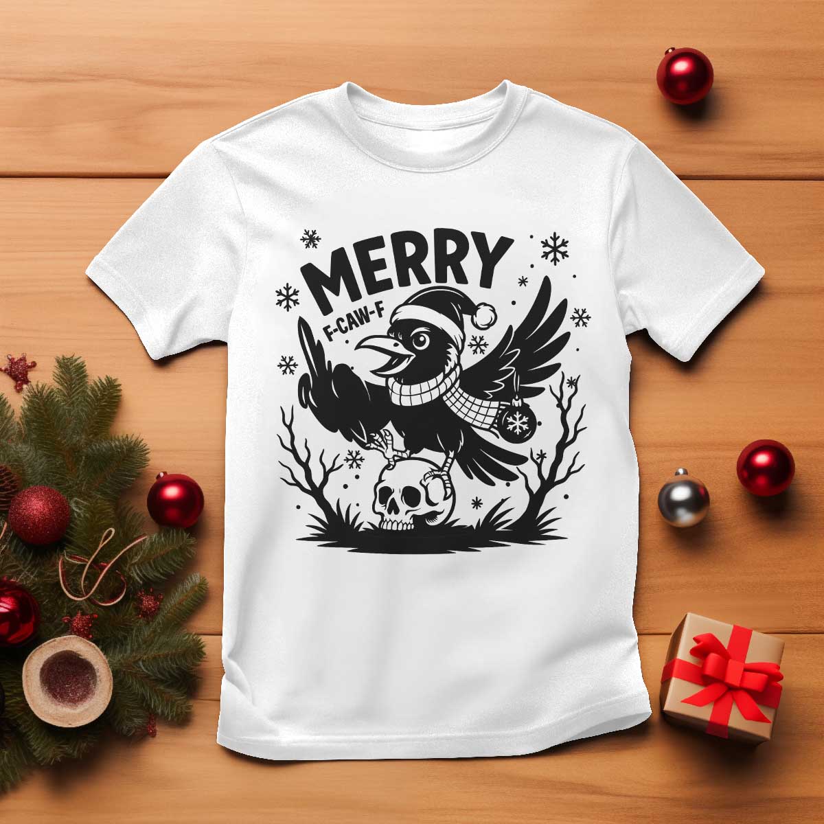 Merry F Caw F Christmas Raven T Shirt Funny Holiday Gift - Wonder Print Shop